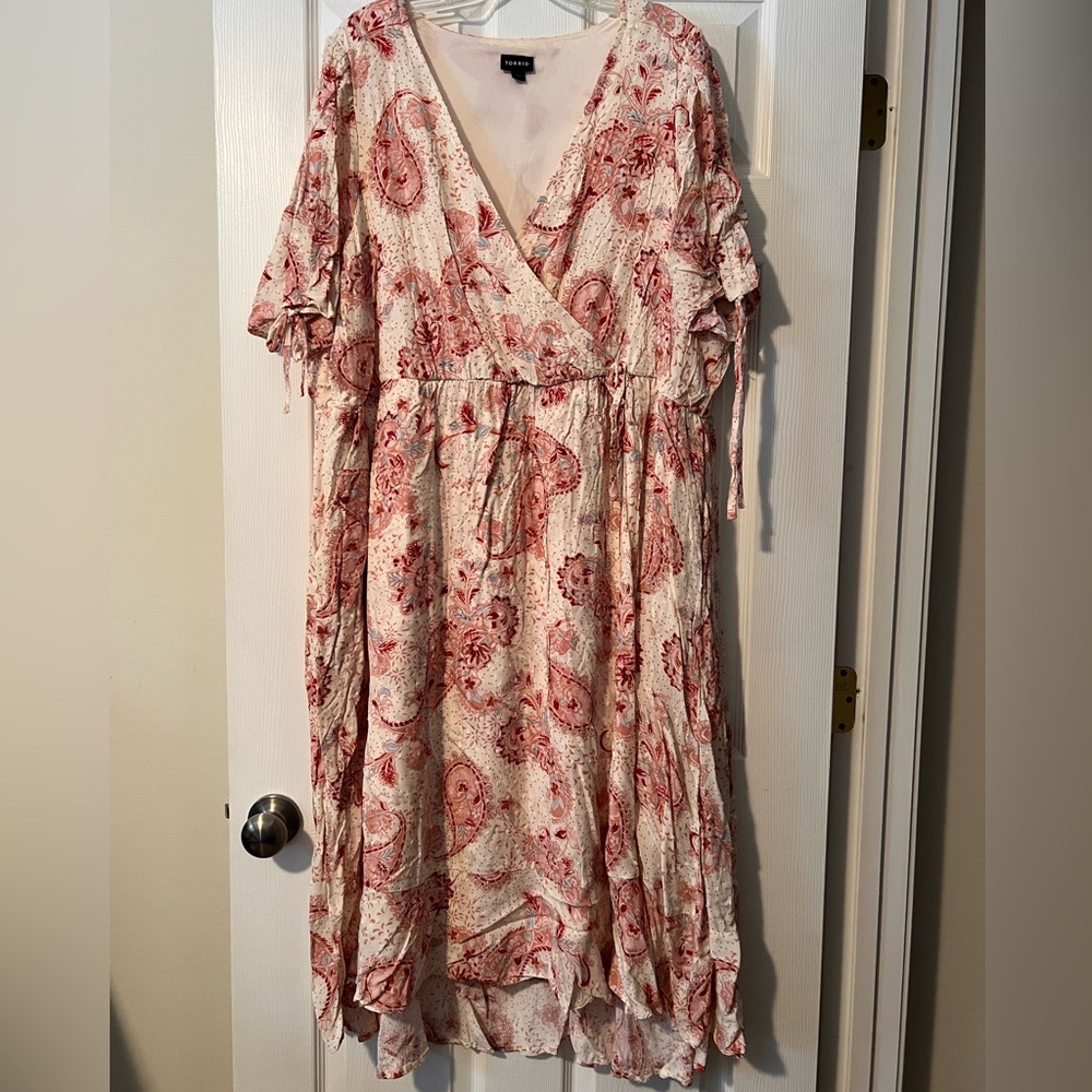 Torrid Pink Wrap Midi Dress with Flutter Sleeves